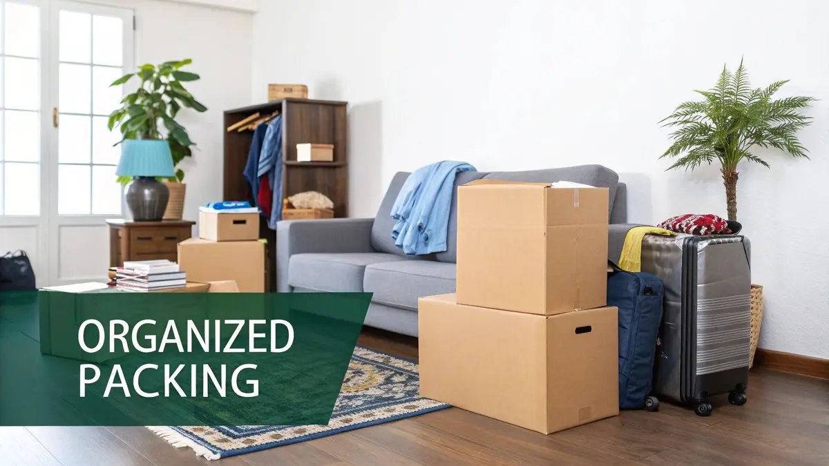 A person packing boxes for moving with a checklist.