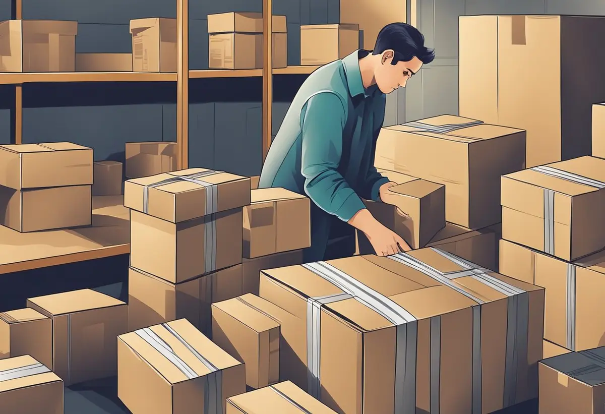 A person examining various packing boxes for quality and durability before moving house