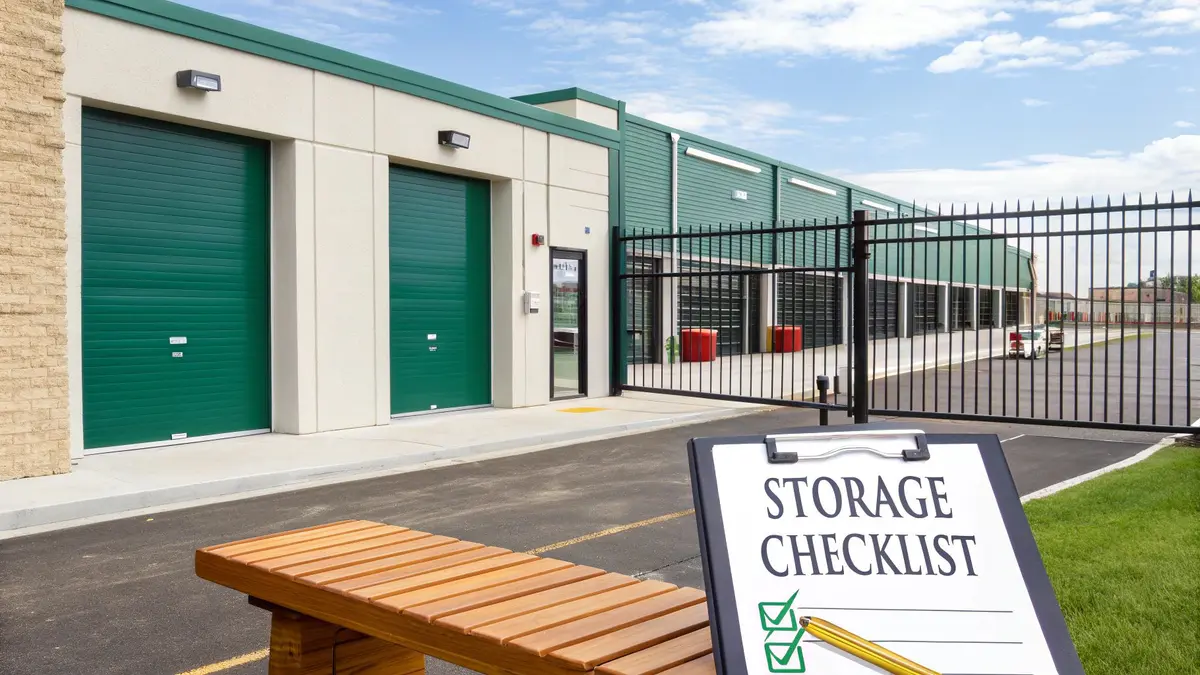 A clean, well-lit hallway of climate-controlled storage units.