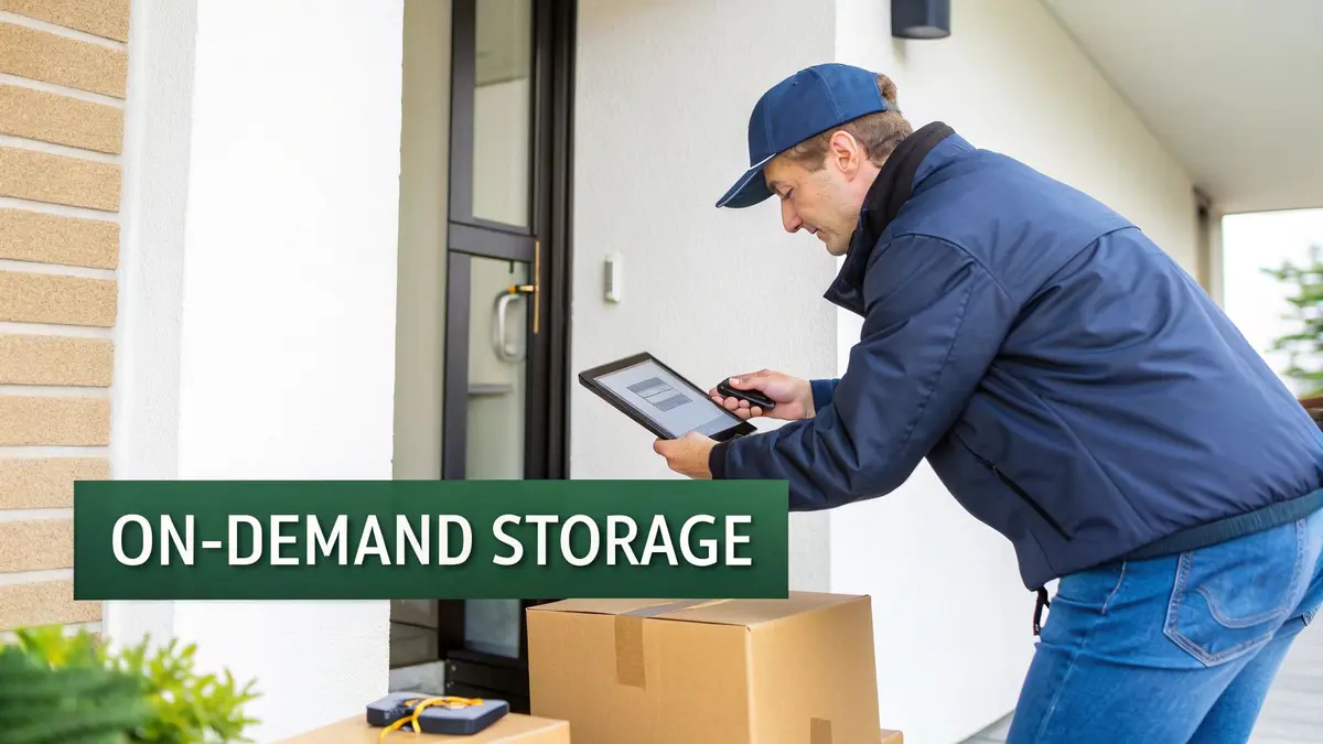 Person packing a storage box to be picked up