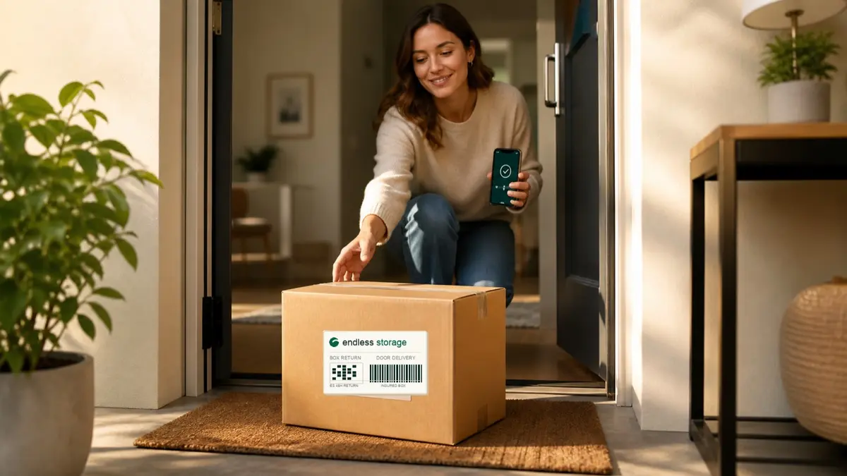 Customer receiving a returned Endless Storage box at their front door